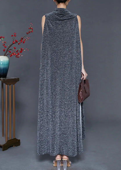 Black Turtle Neck Sequins Long Cardigan Spring