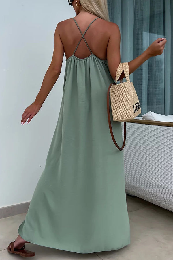 Color Resort Style Spaghetti Strap Backless Maxi Dress