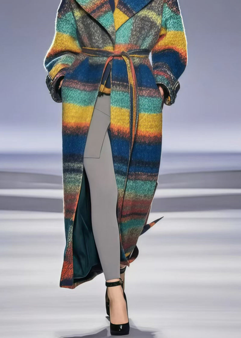 Tie Waist Print Woolen Trench Coats Fall