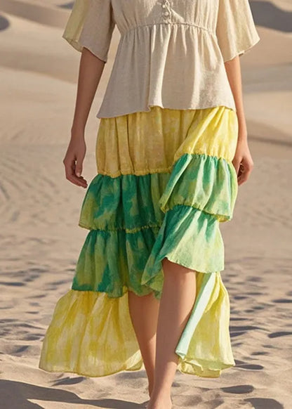 Beige Ruffled Patchwork Cotton Dresses Summer
