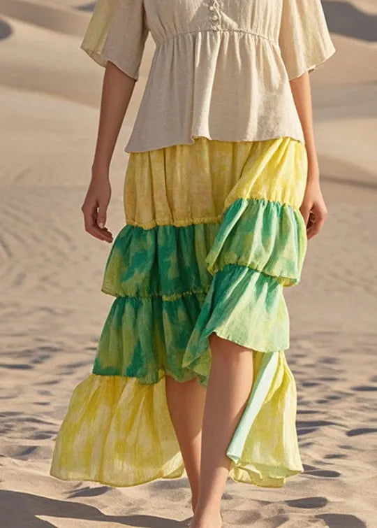 Beige Ruffled Patchwork Cotton Dresses Summer