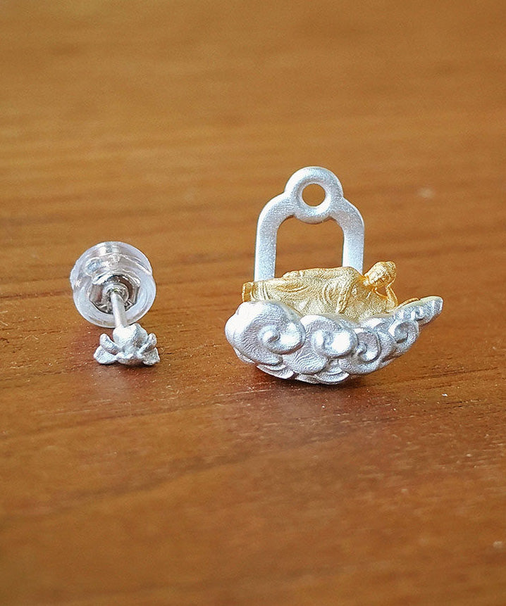 Handmade Original Tiankai Sleeping Buddha Silver Stud Earrings