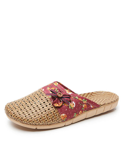 Summer Bamboo Weaving Spliced Slippers