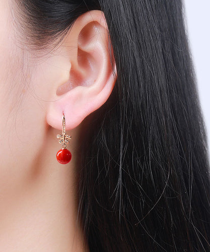 Red Sterling Silver Overgild Zircon Butterfly Ball Drop Earrings