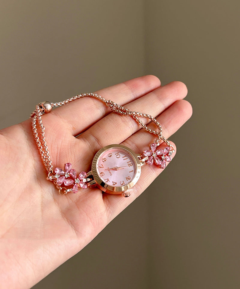 Pink Alloy Zircon Chain Tassel Watches