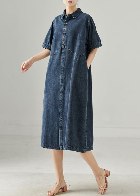 Diy Navy Peter Pan Collar Patchwork Denim Holiday Dress Summer