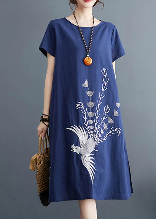 Organic Navy Print Cotton a Line Dresses Summer