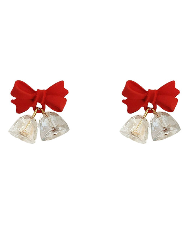 Red Sterling Silver Crystal Bow Bell Drop Earrings