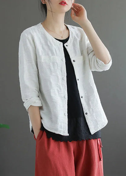 Modern Yellow Button O-neck Jacquard Coats Long Sleeve
