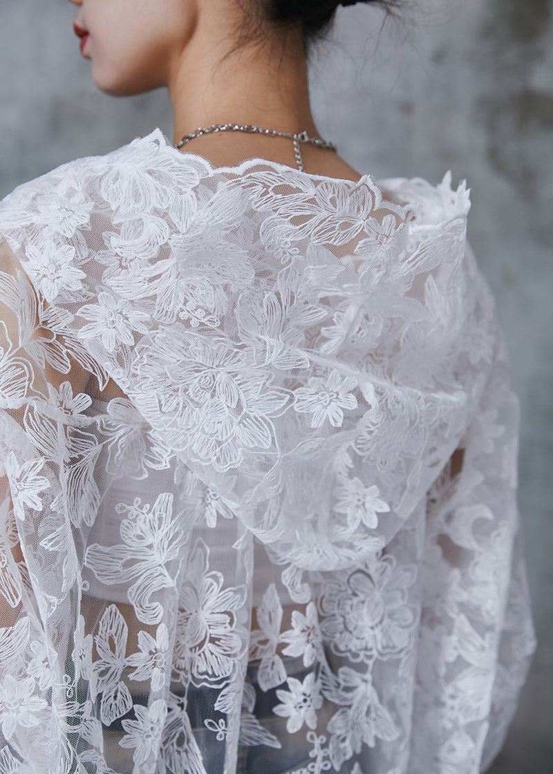 White Hooded Embroidered Tulle Upf 50+ Cardigans Summer