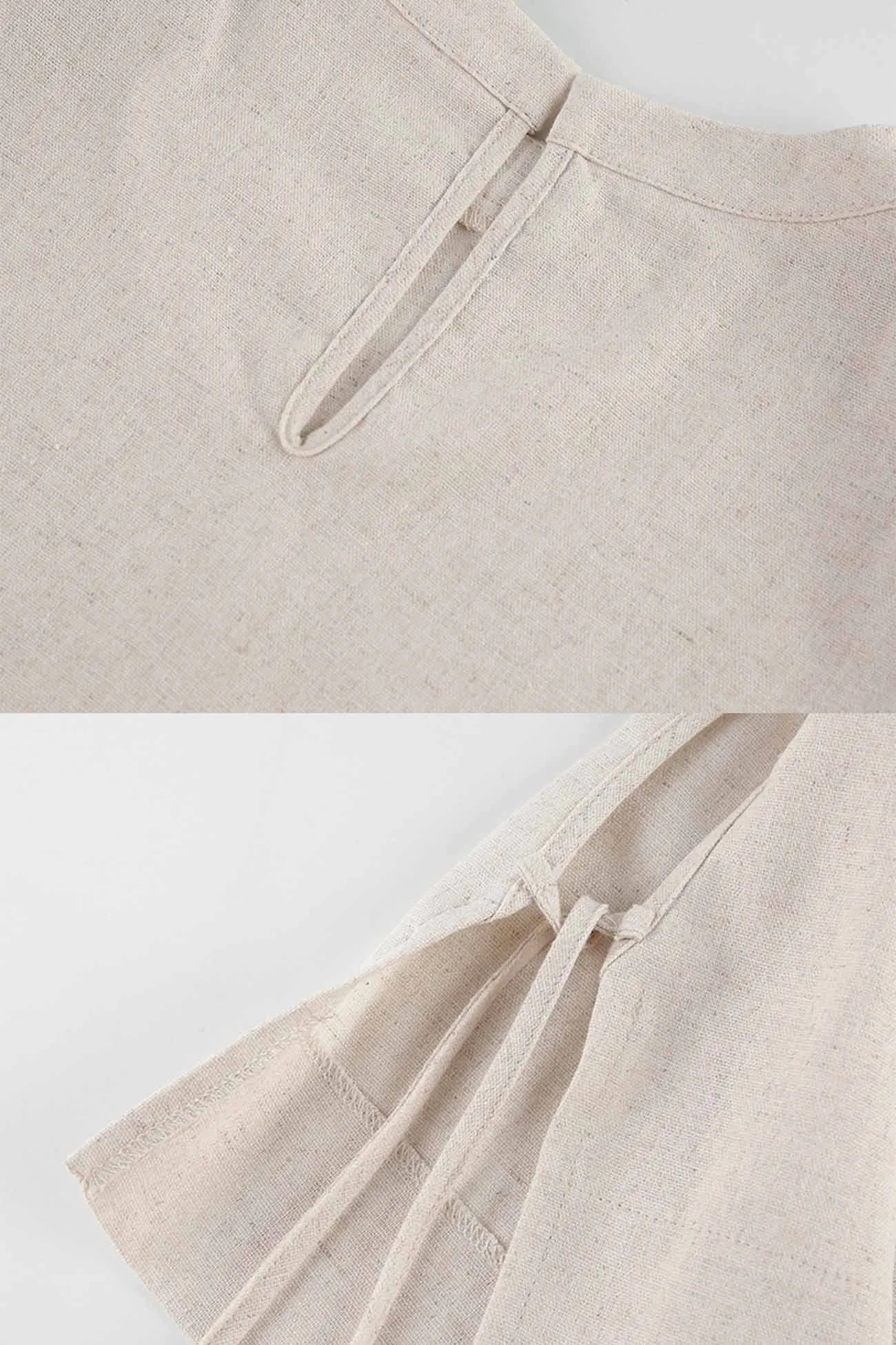 Linen Crop Tops Sleeveless Lace Up Pant Set