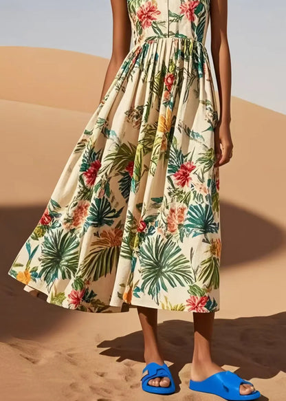 Apricot Print Exra Large Hem Cotton Robe Dresses Sleeveless