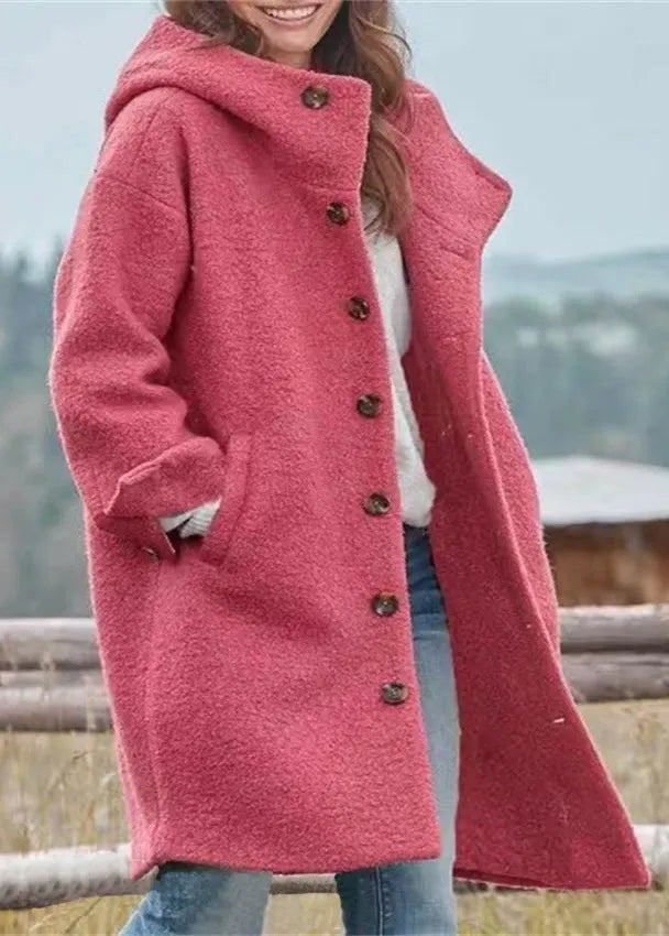 Italian Green Peter Pan Collar Pockets Woolen Hooded Coats Fall