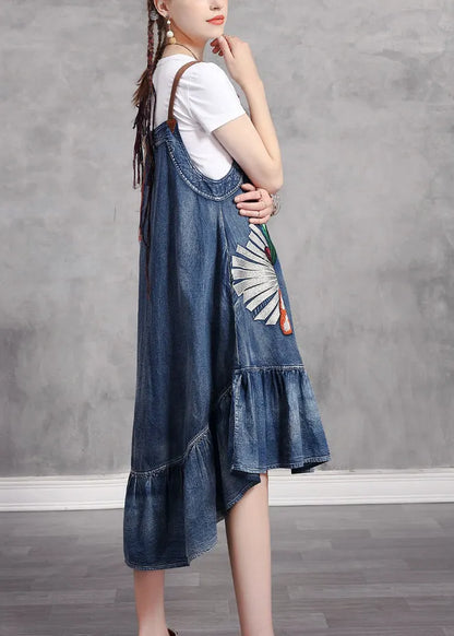 Blue Print Low High Design Spaghetti Strap Sundress Sleeveless