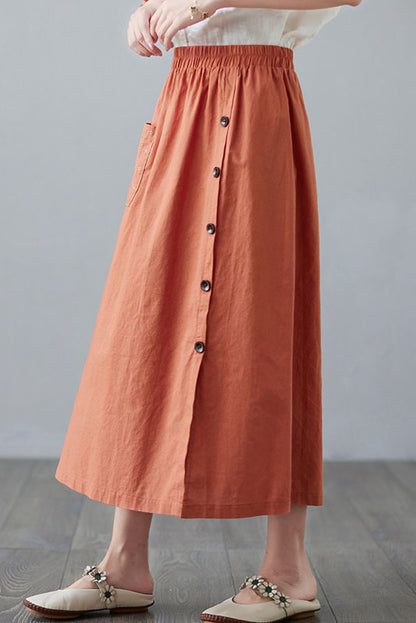 -cotton Linen Embroidered Pocket Skirt