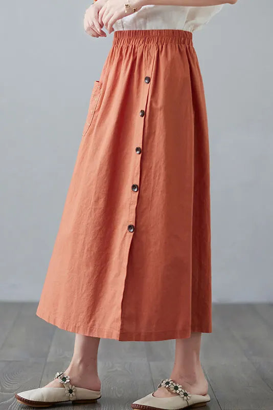 -cotton Linen Embroidered Pocket Skirt