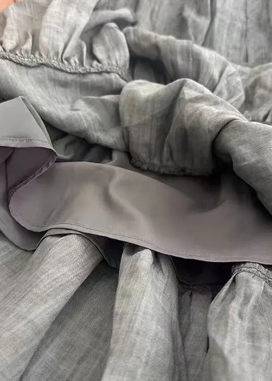 Grey Lace Elastic Waist Cotton Skirts Summer