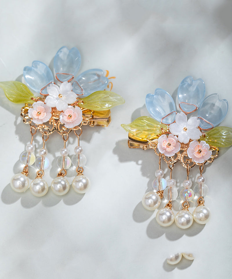 Diy Colorblock Copper Alloy Pearl Colored Glaze Tassel a Pair Hairpin