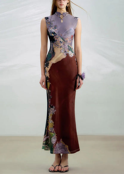 Purple Wear on Both Sides Long Dress Print Sleeveless