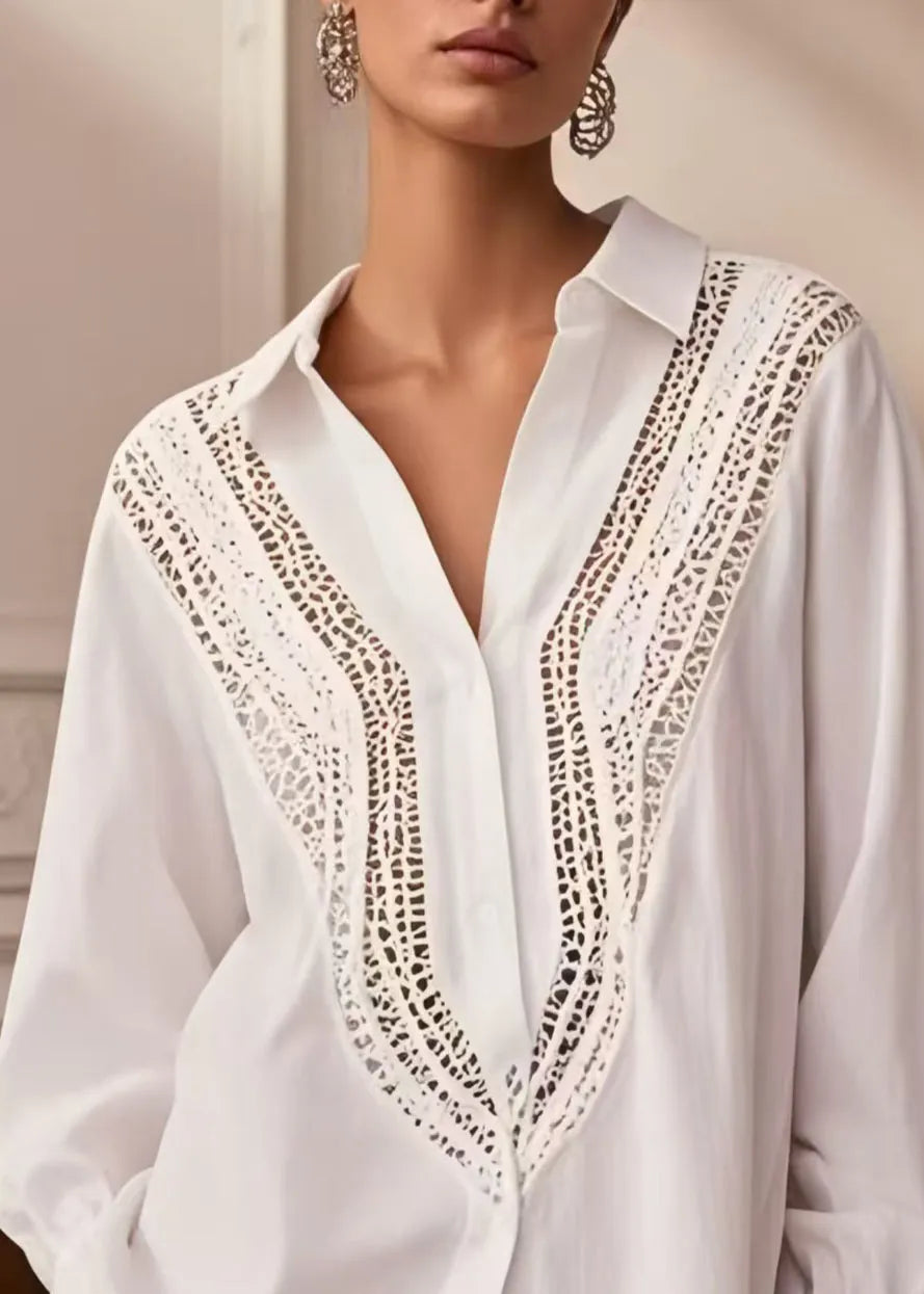 Italian White Oversized Hollow Out Cotton Shirt Top Spring