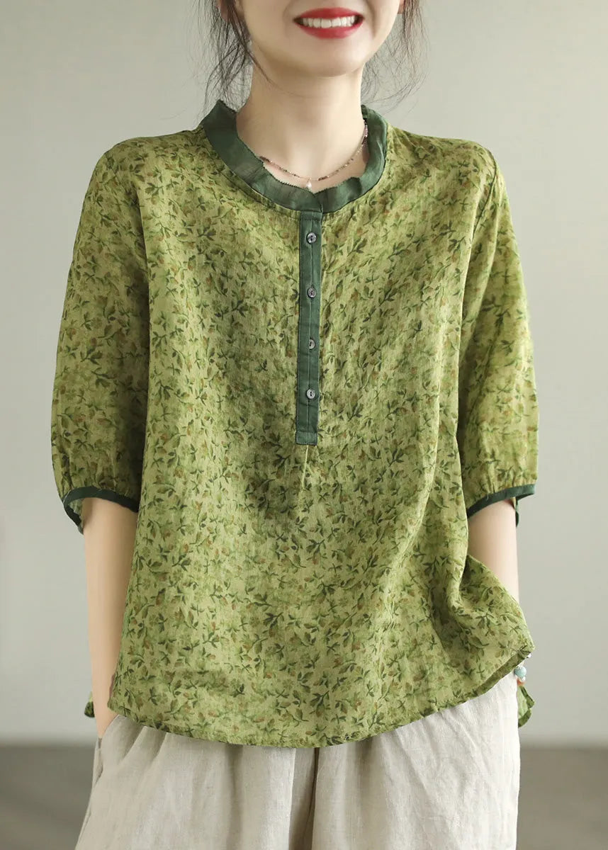 Red Ruffled Print Button Low High Design Shirt Summer