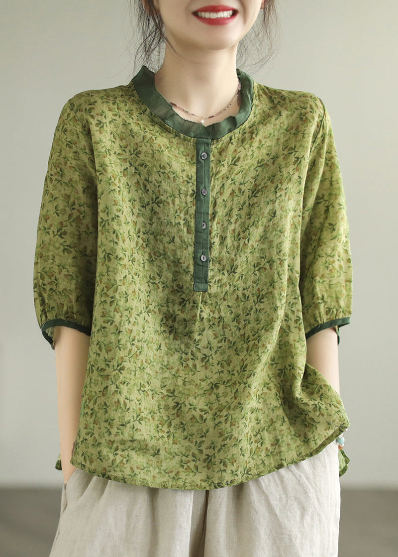 Red Ruffled Print Button Low High Design Shirt Summer