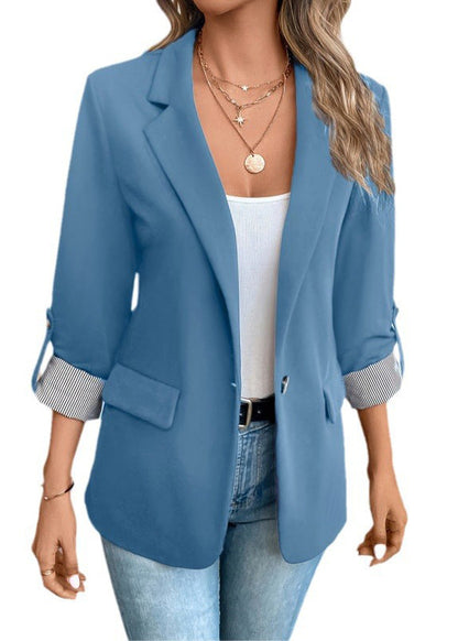 Blue Peter Pan Collar Pockets Suit Coats Fall
