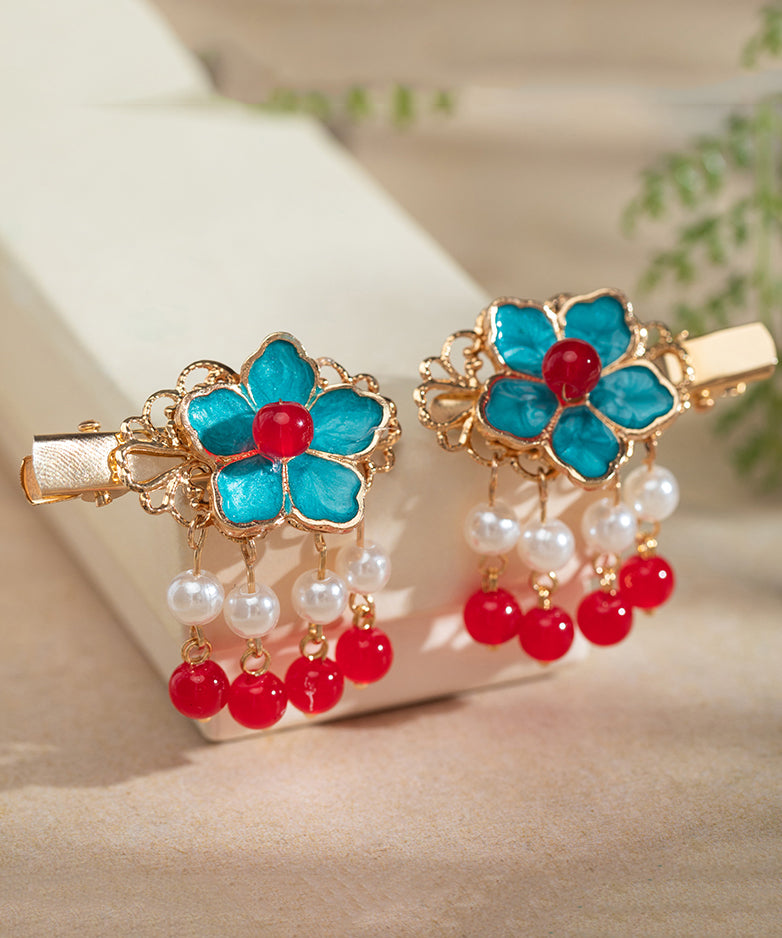 Multicolor Alloy Pearl Colored Glaze Tassel Hairpin