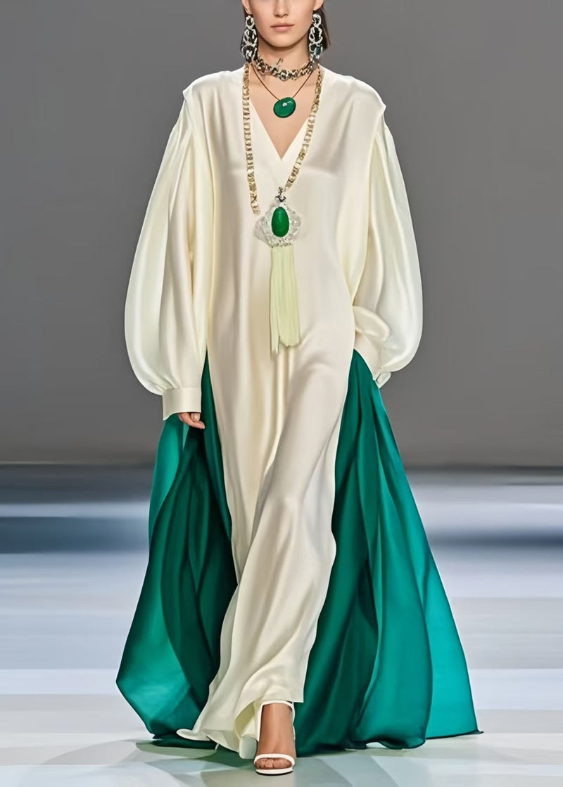 White Oversized Patchwork Silk Robe Dresses Spring