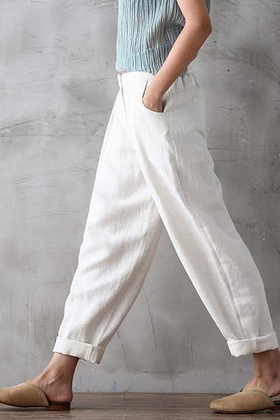 Cotton Linen Trousers Pencil Pants