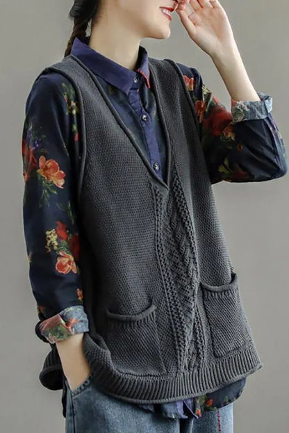 Pocket Knitted Hollow Sweater Vest