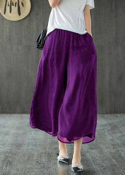 Handmade Black-print1 Elastic Waist Retro Wide Leg Crop Pants