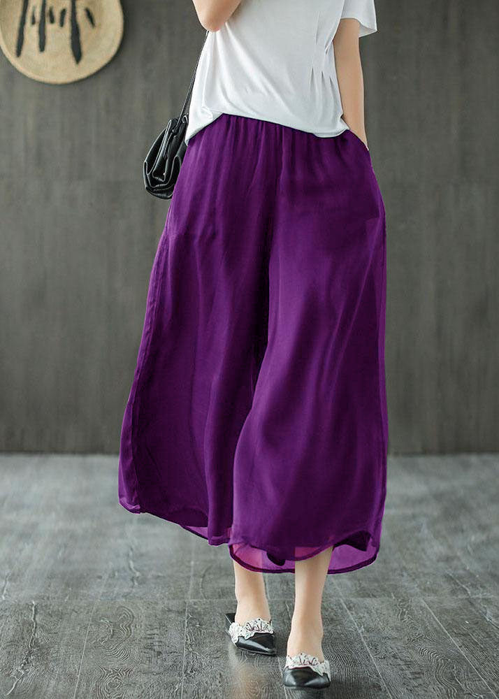 Handmade Black-print3 Elastic Waist Retro Wide Leg Crop Pants