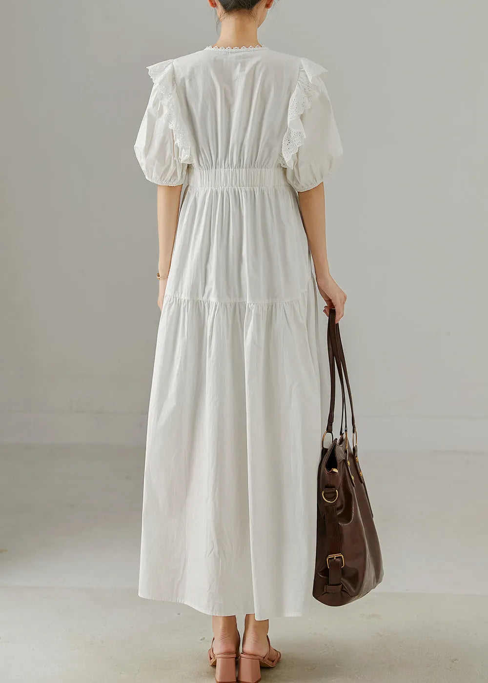 White V Neck Patchwork Cotton Party Dress Summer