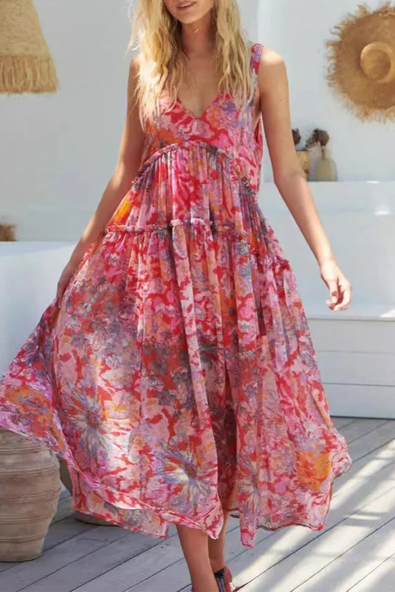 Fold V Neck Sleeveless Dresses