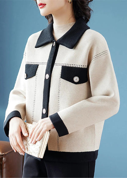 Beige Peter Pan Collar Button Knit Cardigans Fall