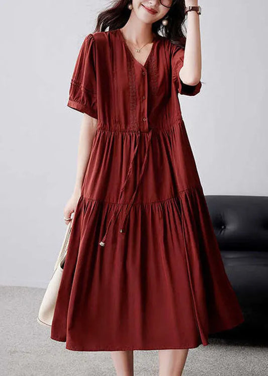 Mulberry Cinched Embroidered Cotton Dress Summer
