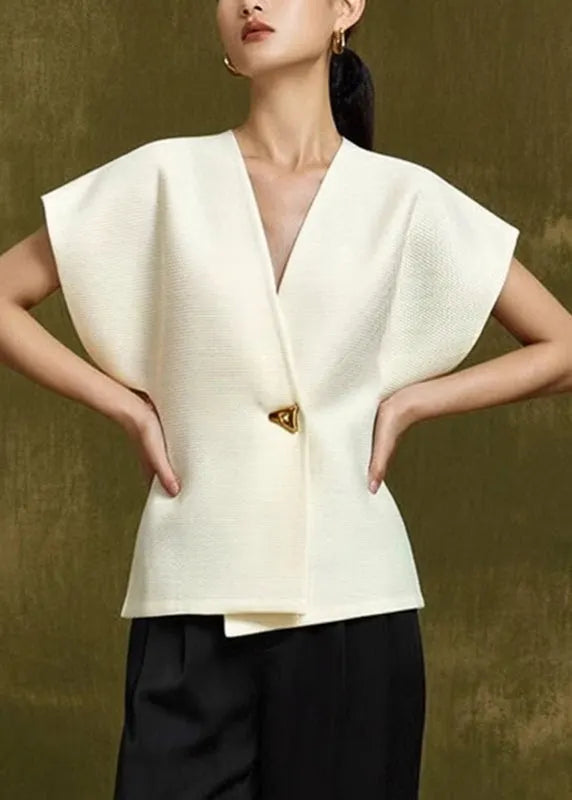 White V Neck Button Top Summer