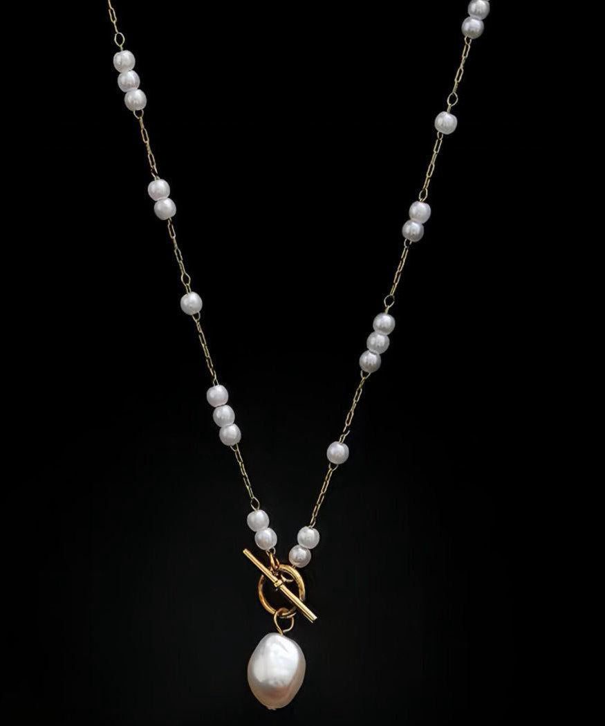Gold Stainless Steel Pearl Pendant Necklace