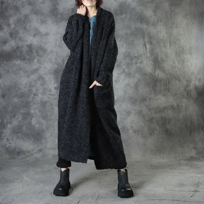 Black Loose Pockets Fall Sweaters Coat