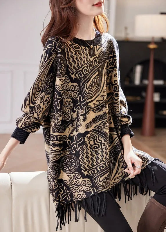 Redtassel Patchwork Cotton Knit Sweater Tops Batwing Sleeve