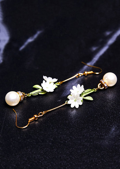 Diy White Pearl Chrysanthemum Drop Earrings