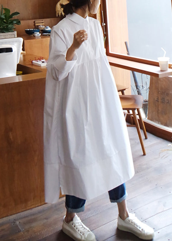 White Peter Pan Collar Button Cotton Shirt Dress Fall