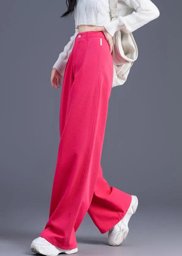 Pink High Waist Cotton Straight Pants Spring