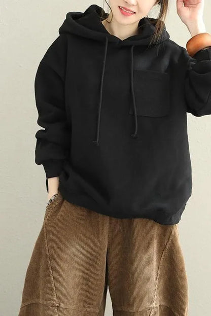 Loose Hoodie Brushed Cotton Fleece Warm Tops