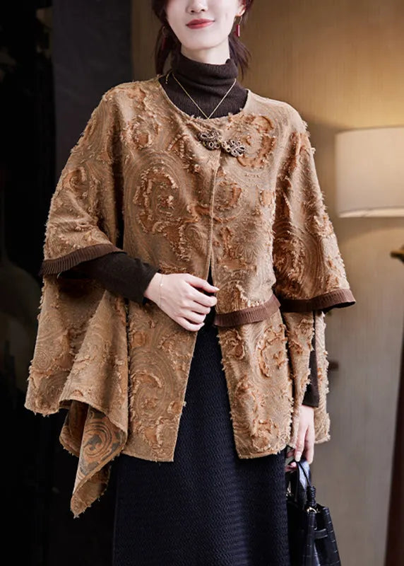 Handmade Coffee O-neck Patchwork Coats Fall