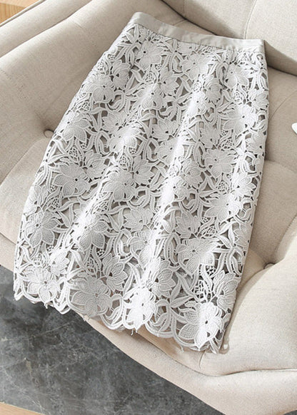 New Light Pink Hollow Out Lace High Waisted Skirts Summer