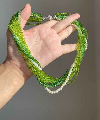 Green Crystal Resin Layered Gratuated Bead Necklace
