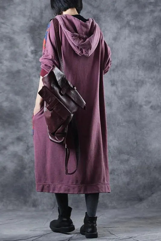 Loose Hoodie Print Long Fleece Dresses for