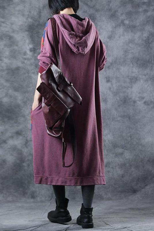 Loose Hoodie Print Long Fleece Dresses for